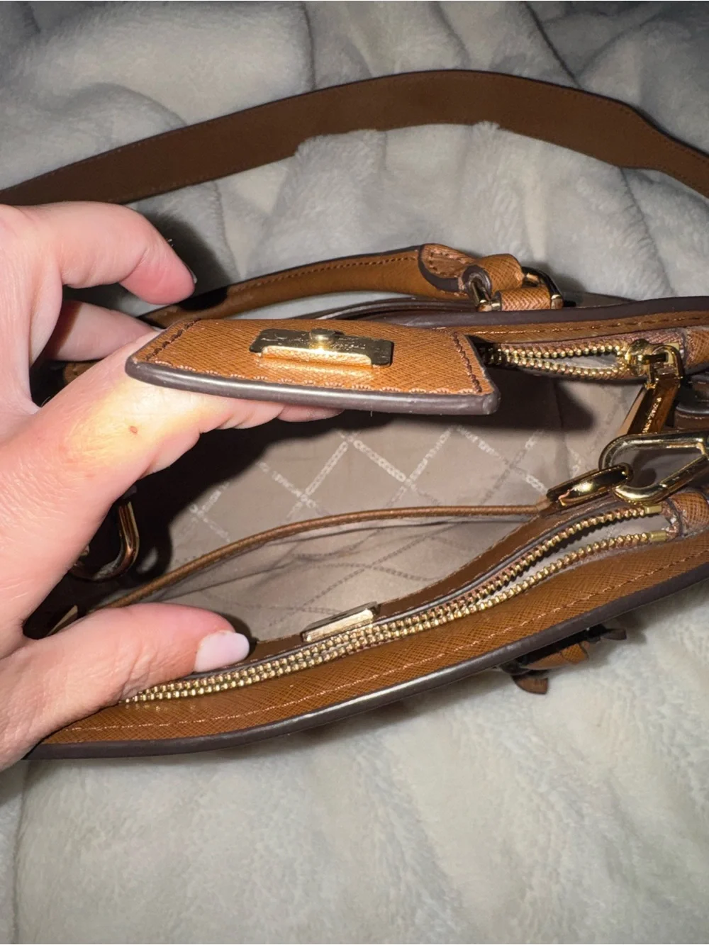 Michael Kors Chestnut Saffiano Leather Satchel with MK Charm